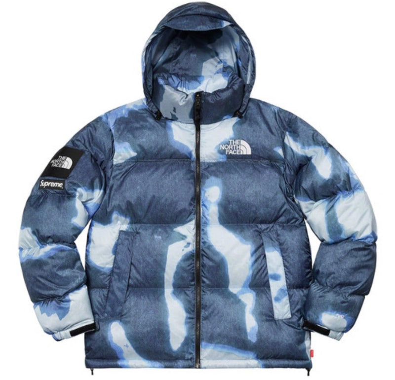 Supreme North Face Bleached Denim Nuptse Jacket